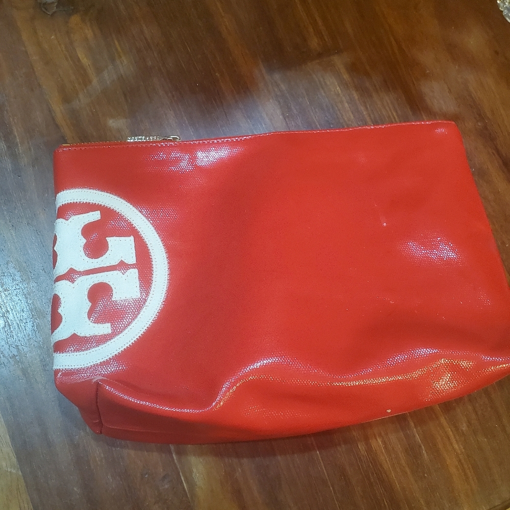 Tory Burch red leather travel pouch. 8x12